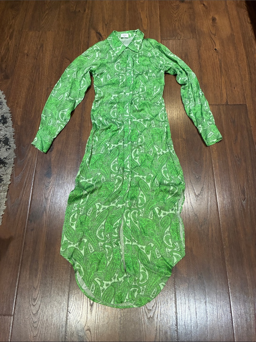 Green Paisley Long-Sleeve Button-Front Shirt Dress